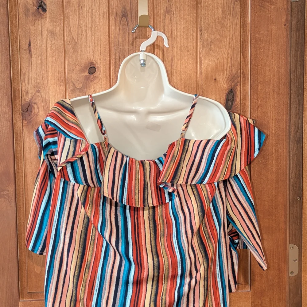 Alythea‎ Striped Multicolor Off-Shoulder Top - Picture 2 of 10